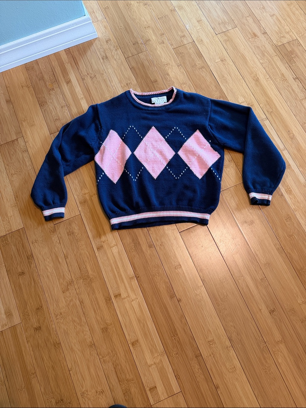 Talbots Vintage Navy Sweater with Pink Argyle Sweater